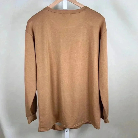 2/$30 BiBi Size Medium Distressed Top Long Sleeve Casual Tan - Picture 2 of 6
